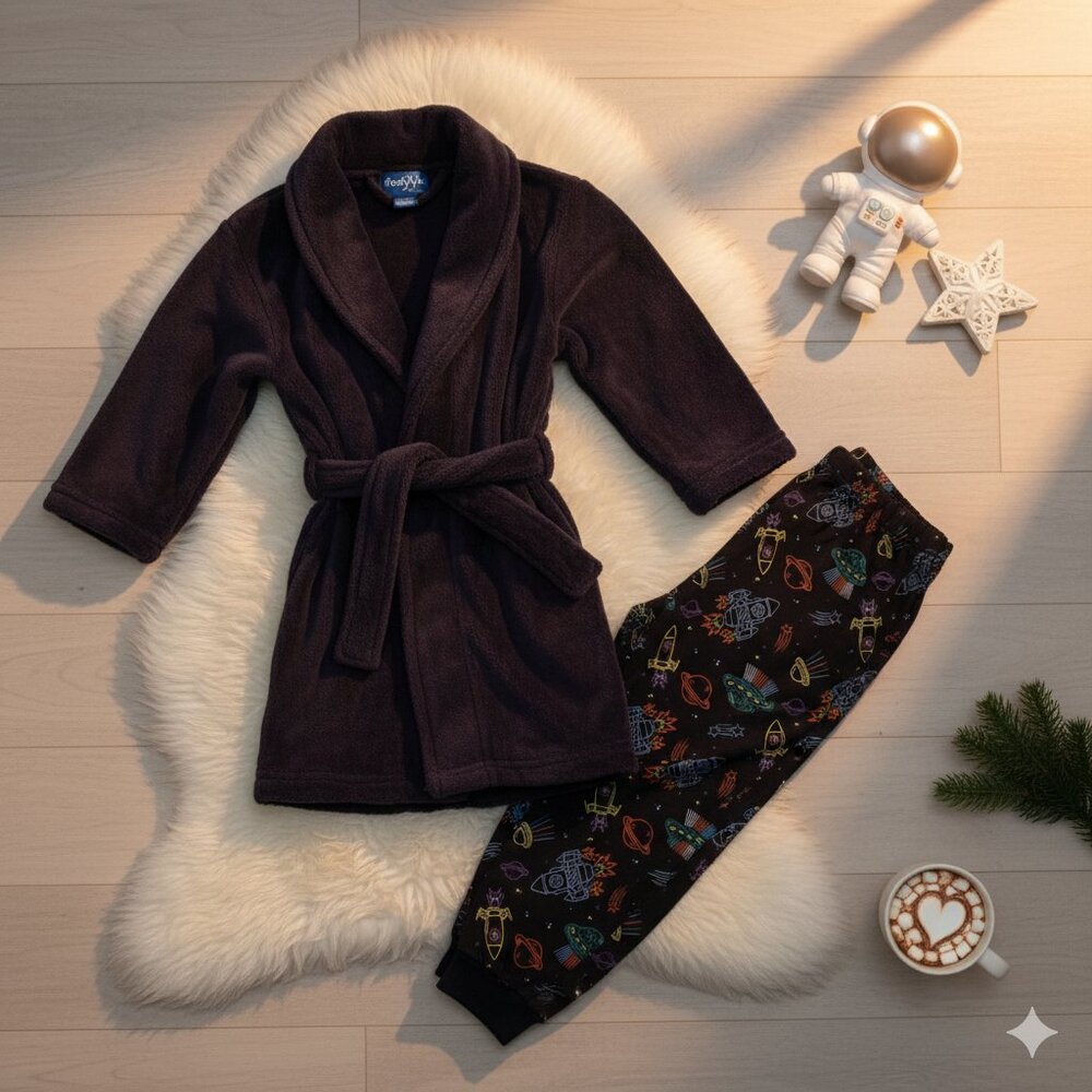 NWT Cozy Toddler Fleece Robe & Space Pajama Pants Sleepwear